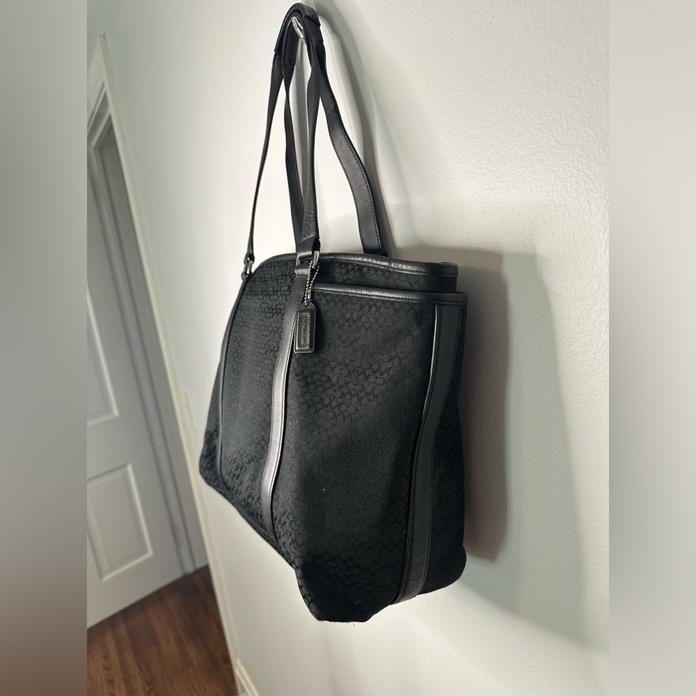 Coach Hampton Signature Canvas Extra Large Tote with Leather Straps Travel Bag